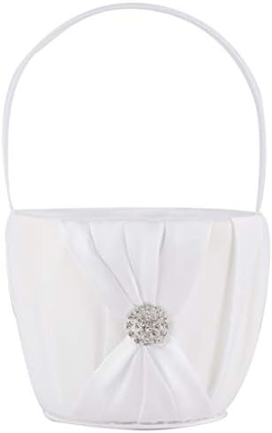 Satin and Artificial Crystal Flower Girl Basket White
