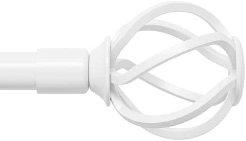 White Curtain Rods 32-50 Inch with Twisted Cage Finials