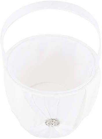 Satin and Artificial Crystal Flower Girl Basket White