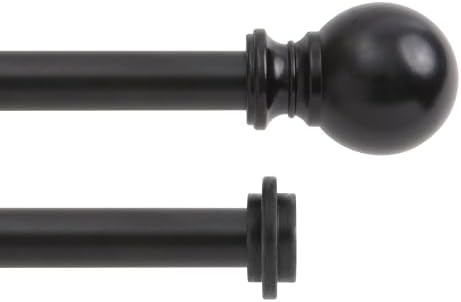 Kenney KN75917 Ball End Double Curtain Rod 36-66 Inch Adjustable Matte Black