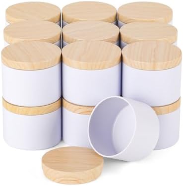 24 Pcs 8oz Candle Tins with Wood Grain Lids