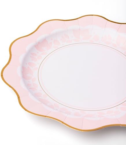 Bonjour Fete Light Pink Floral Large Party Plates with Gold Foil
