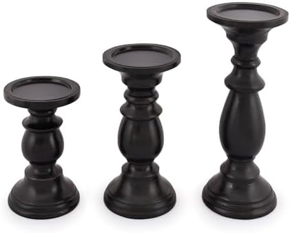 SAMHITA 3 Piece Black Farmhouse Candle Holder Set