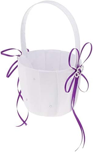 FRECI Purple Flower Girl Basket and Ring Pillow Set