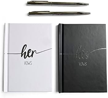 Black and White Wedding Vow Book with Silver Foil and Two Pens