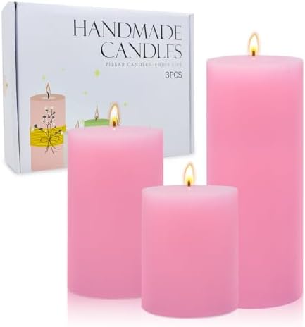 3 Packs Pink Pillar Candles in Different Sizes
