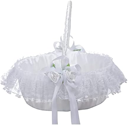 IUIBMI White Flower Girl Baskets Set of 2 with Swing Handle