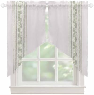 Boho Sage Green Swag Curtains 2 Panels Set 36 Inch Length