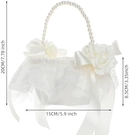 Elegant Wedding Flower Girl Basket with Pearl Handle