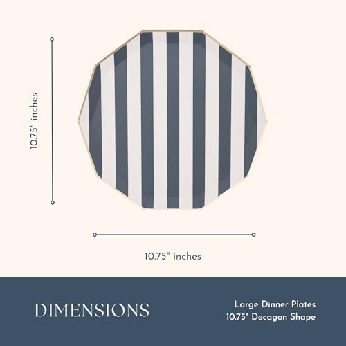 Bonjour Fete Navy Blue Cabana Stripe Paper Plates 1075 D