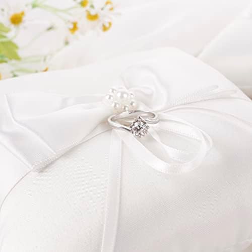 QIRMIZI Wedding Ring Pillow and Flower Girl Basket Set - Butterfly Knot White Satin