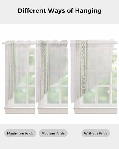 Boho Sage Green Swag Curtains 2 Panels Set 36 Inch Length