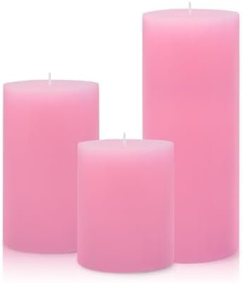 3 Packs Pink Pillar Candles in Different Sizes