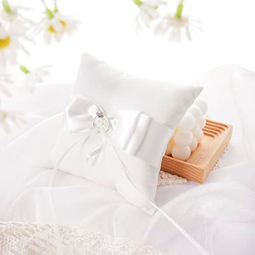 QIRMIZI Wedding Ring Pillow and Flower Girl Basket Set - Butterfly Knot White Satin