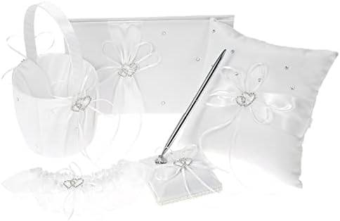 Wedding Supplies Double Heart Satin Flower Girl Basket Set 5PCS