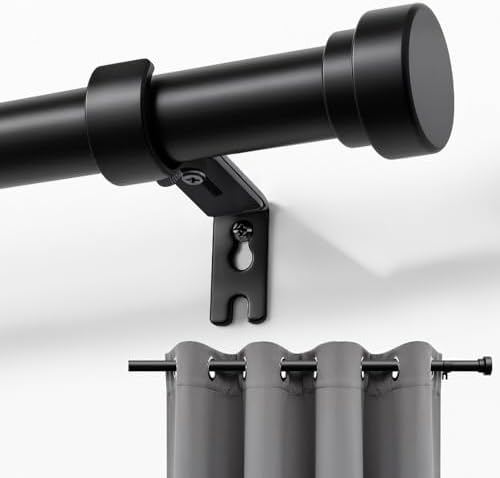 Joydeco Black Curtain Rods for Windows - Adjustable 120 Inch Single Rod Set