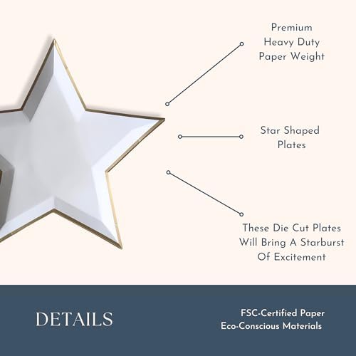 Bonjour Fete Blanc White Star Large Paper Plates Pack of 8
