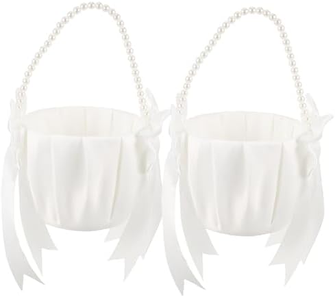 LIFKOME 2pcs Wedding Petal Baskets with Pearl Handles