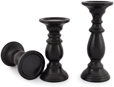 SAMHITA 3 Piece Black Farmhouse Candle Holder Set