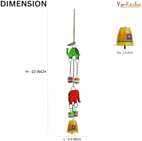 Hand Painted Elephant Metal Bells Set - 22 Inch Hanging Ornament