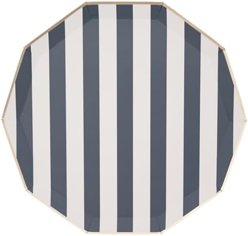Bonjour Fete Navy Blue Cabana Stripe Paper Plates 1075 D