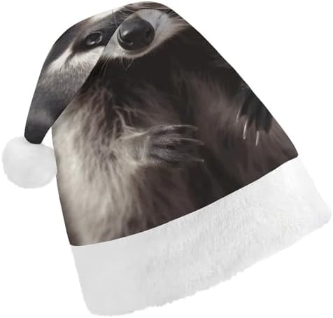 Cute Raccoon Santa Christmas Hat for Adults