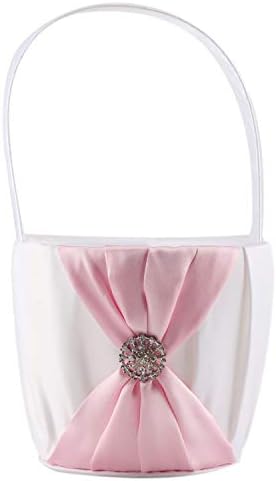 Satin and Artificial Crystal Flower Girl Basket Pink