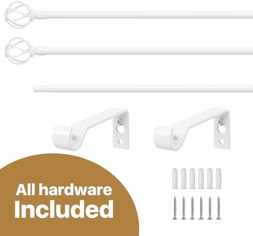 White Curtain Rods 32-50 Inch with Twisted Cage Finials