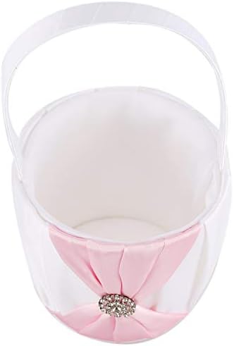 Satin and Artificial Crystal Flower Girl Basket Pink