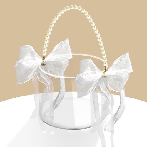 Clear Acrylic Flower Girl Basket with Pearl Handle