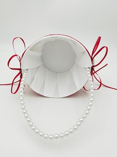 2 Pcs Wedding Flower Girl Baskets with Pearl Handle Red