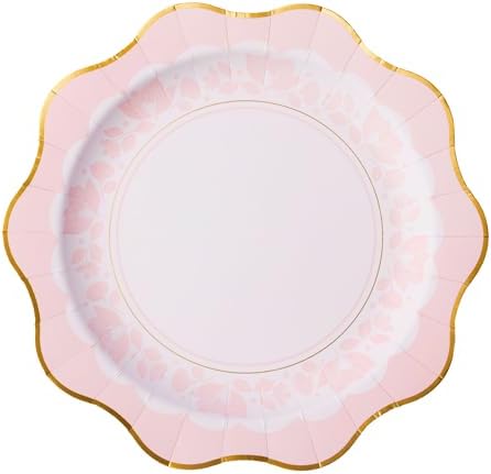 Bonjour Fete Light Pink Floral Large Party Plates with Gold Foil
