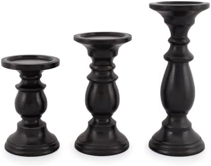 SAMHITA 3 Piece Black Farmhouse Candle Holder Set