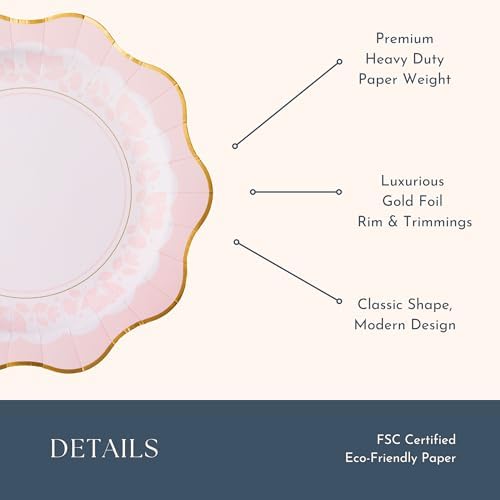 Bonjour Fete Light Pink Floral Large Party Plates with Gold Foil