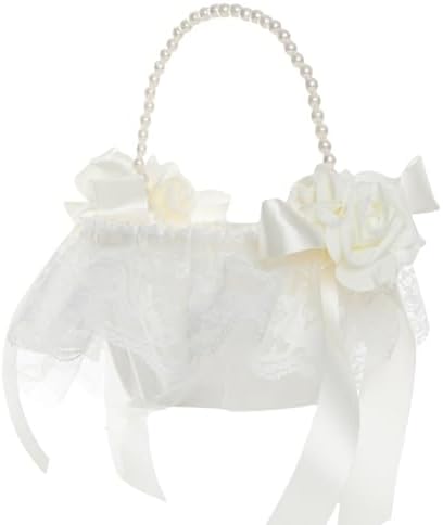 Elegant Wedding Flower Girl Basket with Pearl Handle
