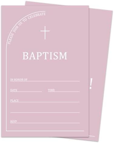 Pink Baptism Invitation Set for Girls 25 Cards with Envelopes