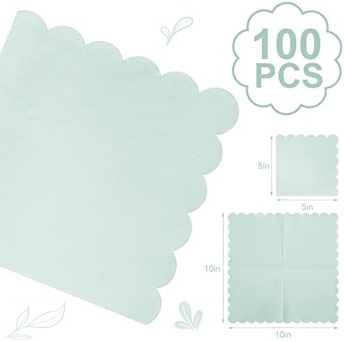 100 Pcs Scalloped Mint Green Napkins for Parties