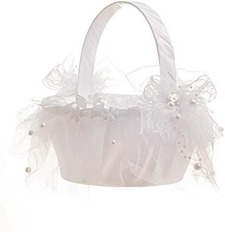 VALINK Romantic Wedding Basket with Pearls and Lace