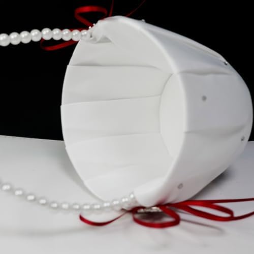2 Pcs Wedding Flower Girl Baskets with Heart Design and Pearl Handle Bowknot