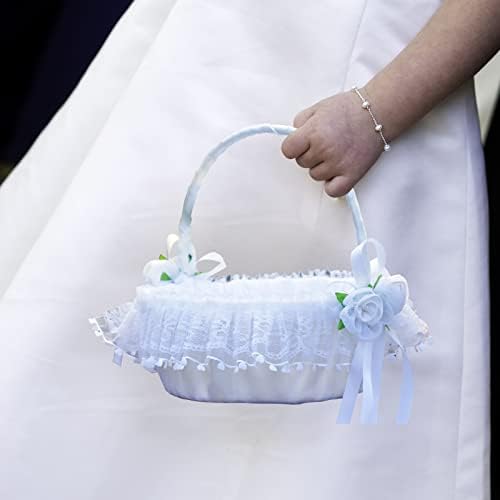 IUIBMI White Flower Girl Baskets Set of 2 with Swing Handle