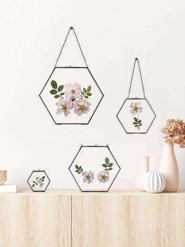 Chic Handcrafted Hexagon Glass Flower Frame