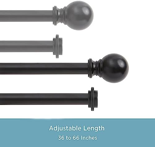 Kenney KN75917 Ball End Double Curtain Rod 36-66 Inch Adjustable Matte Black