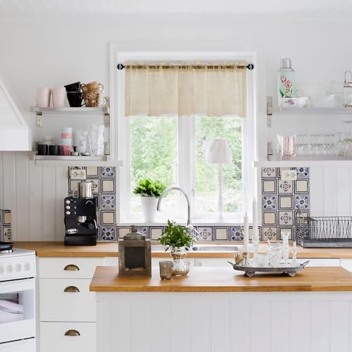 DWCN Sheer Valance Faux Linen 52 x 18 Beige