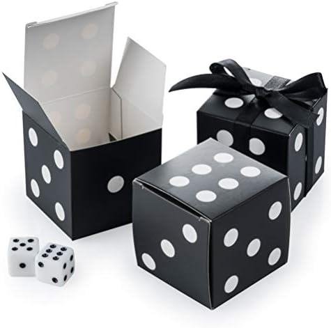 AWELL Black Dice Favor Box with Black Ribbon Pack of 50