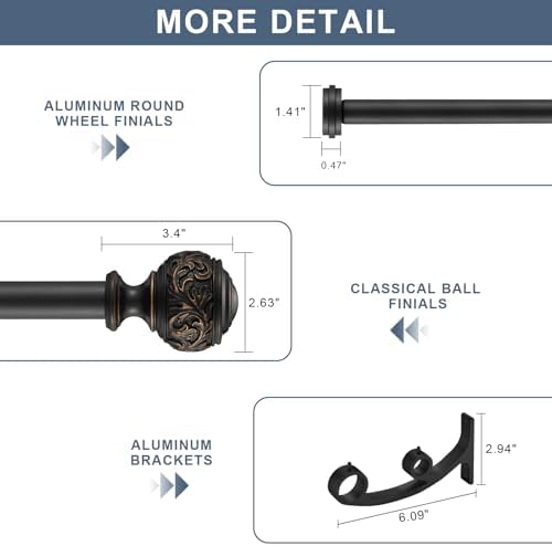 Double Curtain Rod with Matte Black Finials