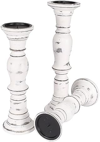 Handmade Wooden Candle Stands Set of 3 16 14 12 Inch White