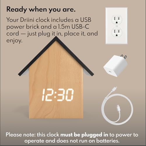 Driini Digital House Alarm Clock with Temperature Display - Light Wood Finish