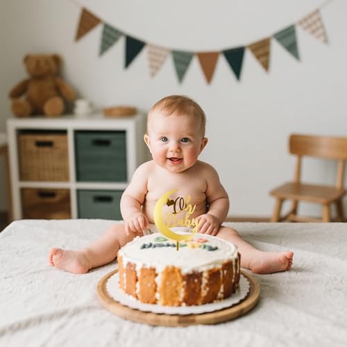 Gold Oh Baby Moon Heart Cake Topper for Baby Parties