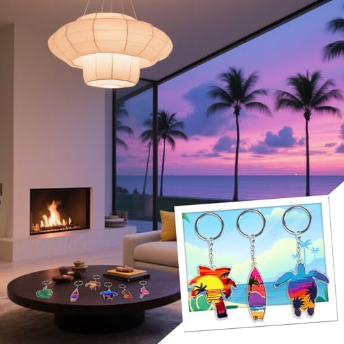 50 Pcs Acrylic Summer Beach Keychains Bulk Gifts