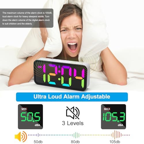 Ultra Loud Alarm Clock for Heavy Sleepers with RGB Night Light